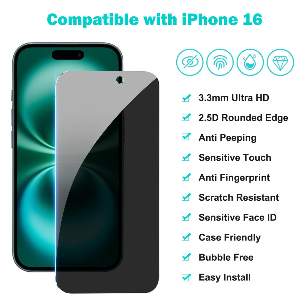 PEHAEL for iPhone 18 Pro Privacy Screen Protector+Camera Lens Protector