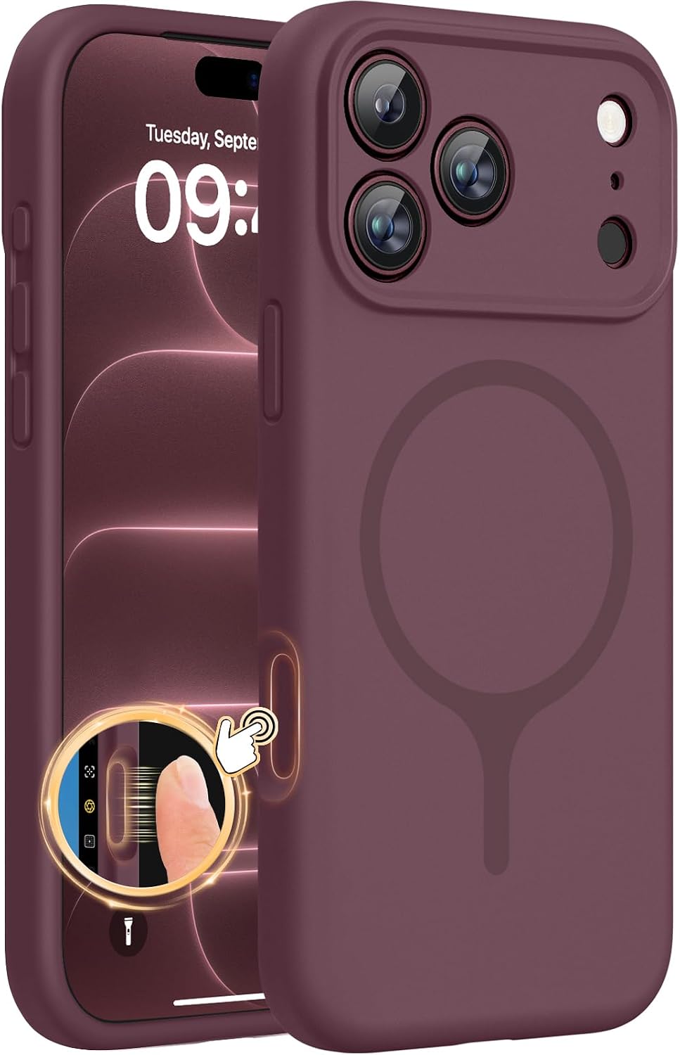 Miracase Magnetic for iPhone 18 Pro Case, Silicone, Burgundy