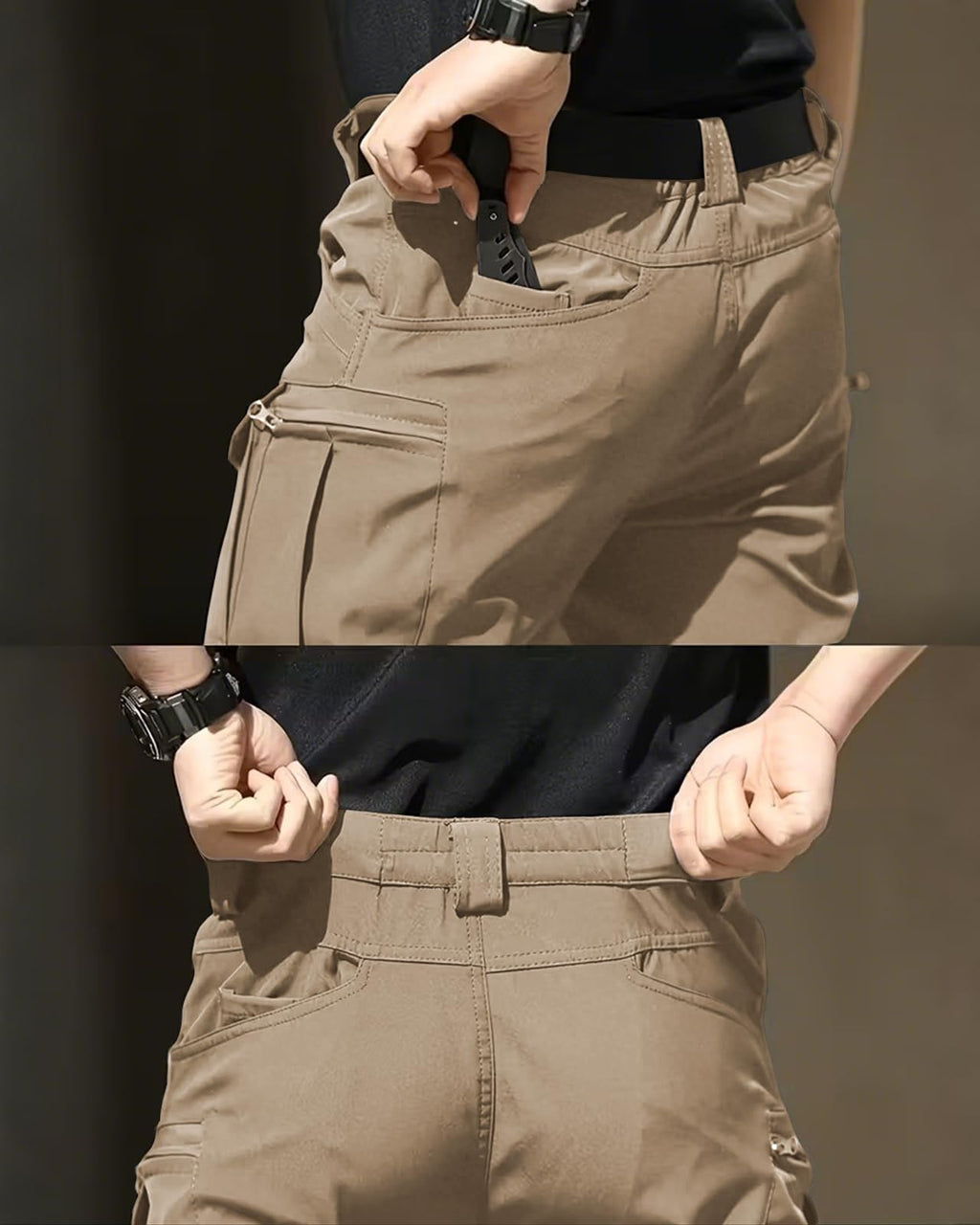Men's Tactical Pants Stretch Waterproof Fabric Durable Cargo Pants for Hiking Casual Work Multi Pockets (No Belt)