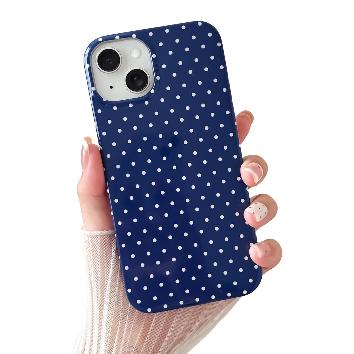 Yeddabox for iPhone 14 Plus Case Cute Polka Dot Phone Case Soft TPU Slim Shockproof Phone Cover for Women Girls, White