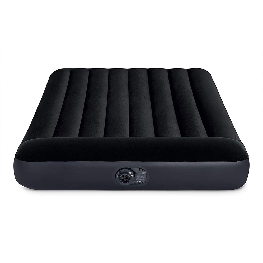 INTEX 64149ED Dura-Beam Standard Pillow Rest Air Mattress: Fiber-Tech – Queen Size – Built-in Electric Pump – 10in Bed Height – 600lb Weight Capacity