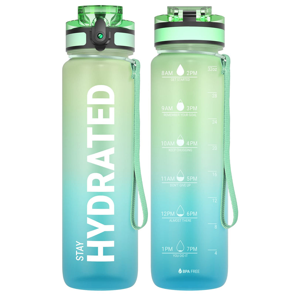 Sahara Sailor Water Bottle 32oz, Tritan Sports Bottle with Time Marker