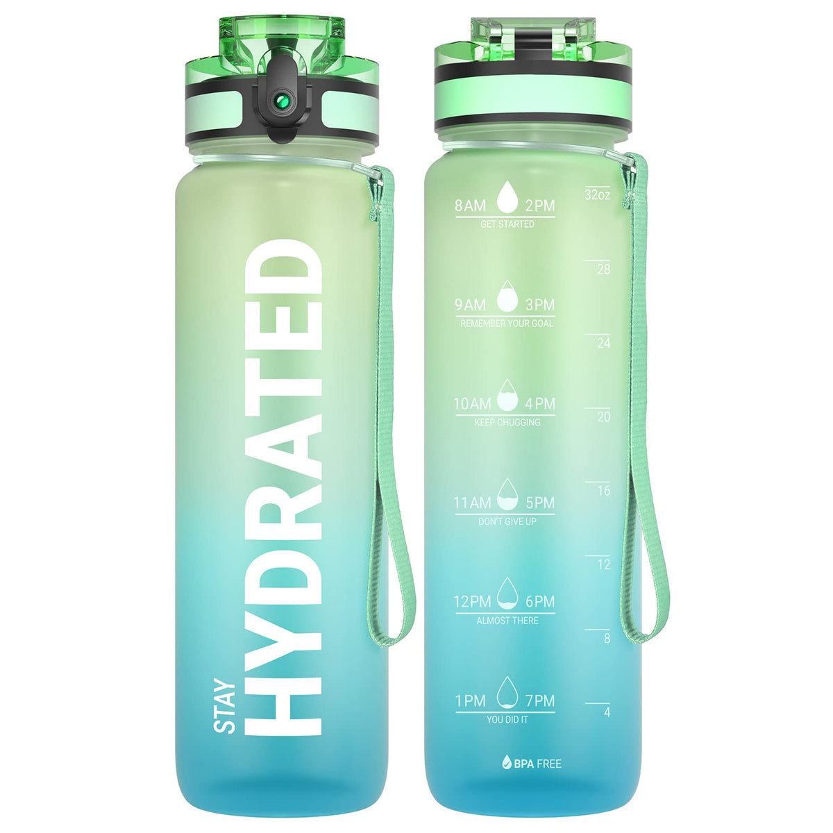 Sahara Sailor Water Bottle 32oz, Tritan Sports Bottle with Time Marker