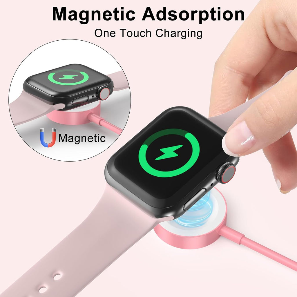 2026 Upgraded for Apple Watch Charger USB Magnetic Fast Charging Cable Portable Wireless Charging Accessories Compatible with iWatch Series 11/10/9/8/7/6/5/4/3/2 Ultra 3/2/SE-Pink