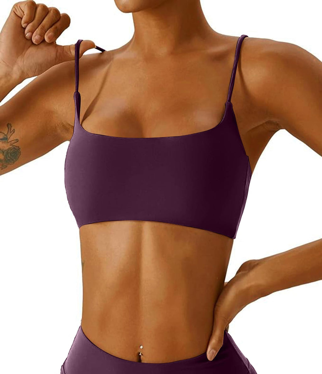 Comper Women's Sports Bra with Thin Straps Stretchy Wirefree Workout Bras Lightweight Workouts Bralette with Removable Pads