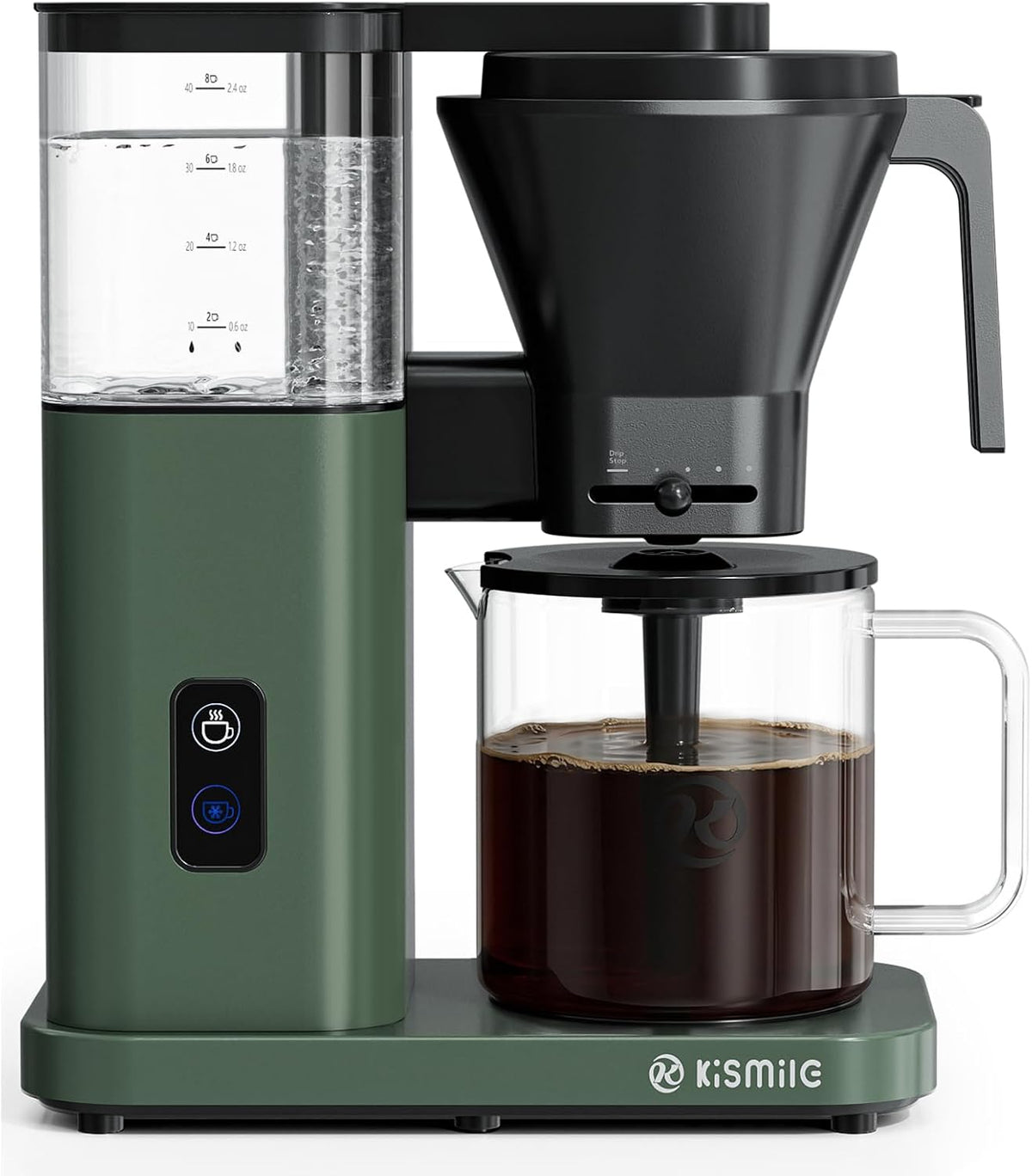 Kismile SCA Certified 8-Cup Coffee Maker, 6-Min Quick Brew, Hot & Cold Brew Coffee Machine, Adjustable Flow Control, Magnetic Anti-Drip, Keep Warm, DIY Manual Mode, Dishwasher Safe, Olive Green