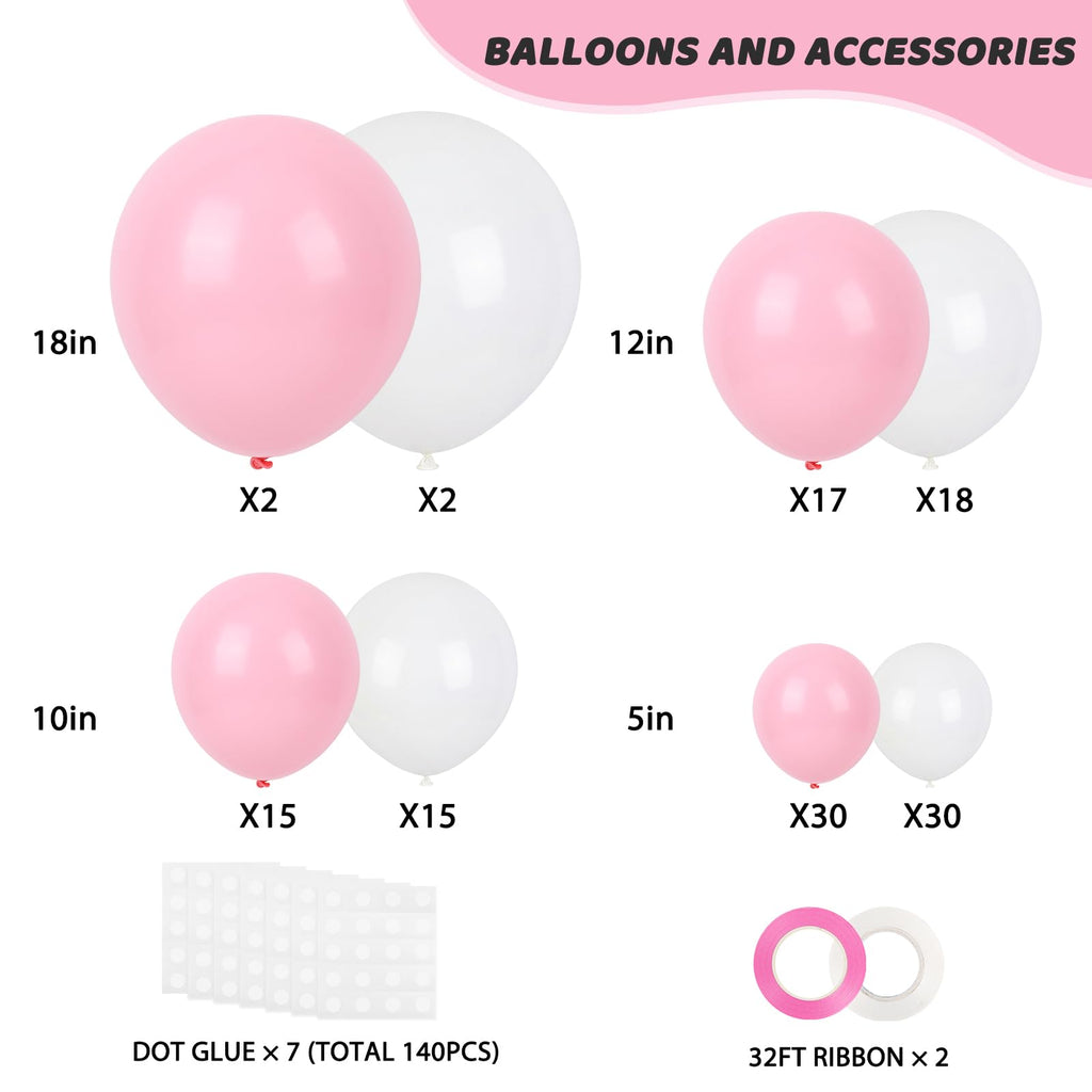 RUBFAC Pink Balloons Pastel Pink Balloon Arch Kit Different Sizes 129pcs