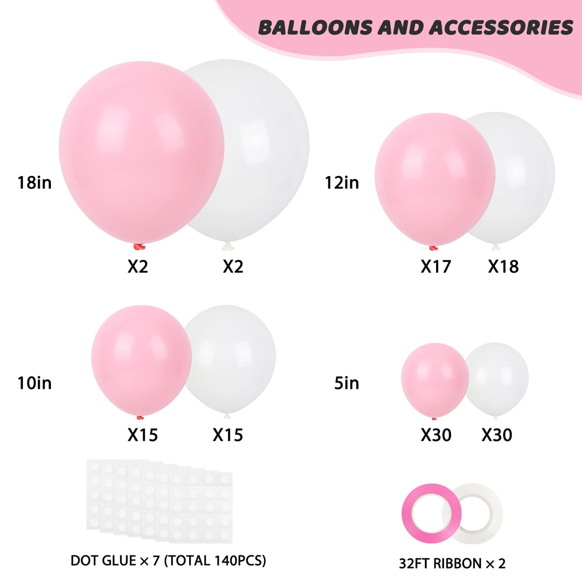 RUBFAC Pink Balloons Pastel Pink Balloon Arch Kit Different Sizes 129pcs
