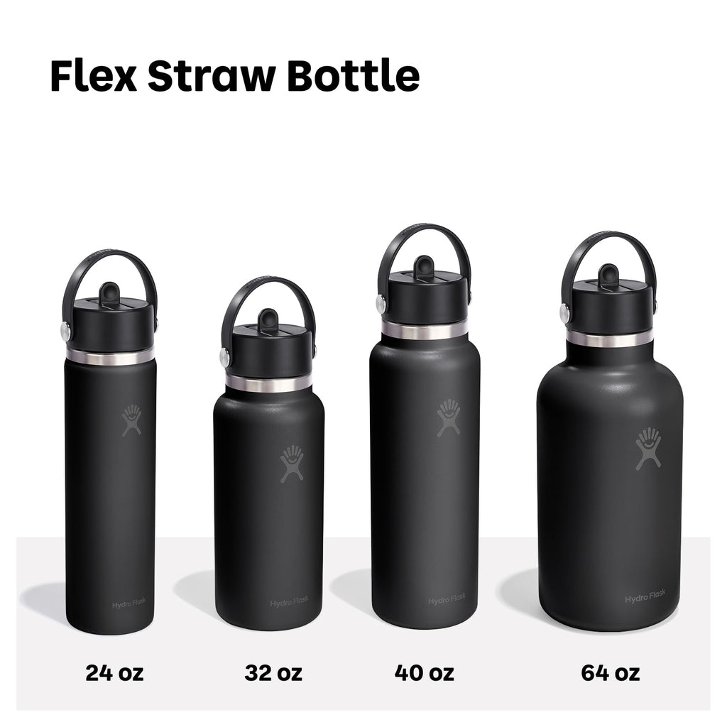Hydro Flask Water Bottle - Insulated Stainless Steel - Wide Straw Lid, Non Spill, Leakproof in 24 Oz Harbor Blue