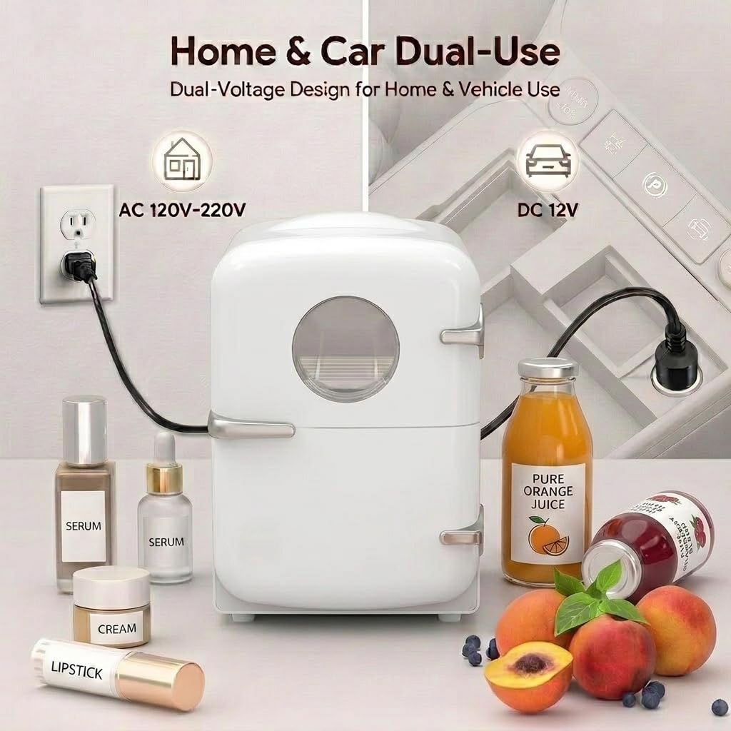 Kismile 4L Mini Fridge 6 Can Beverage Cooler for Car Office - White