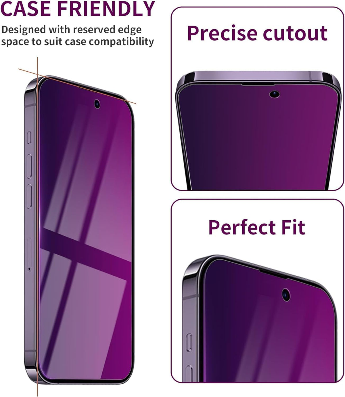 2 Pack Privacy Screen Protector for iPhone 14 Pro Max Purple