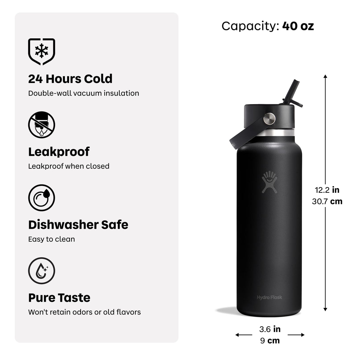 Hydro Flask Water Bottle - Insulated Stainless Steel - Wide Straw Lid, Non Spill, Leakproof in 24 Oz Harbor Blue