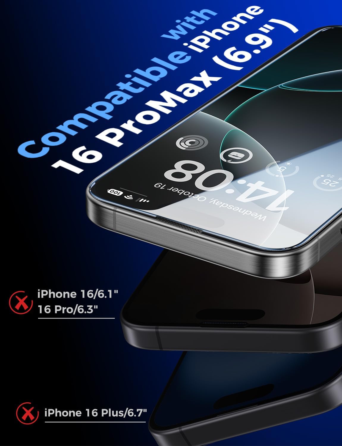 MAGIC JOHN 2 Pack for iPhone 16 Pro Max Tempered Glass Screen Protector