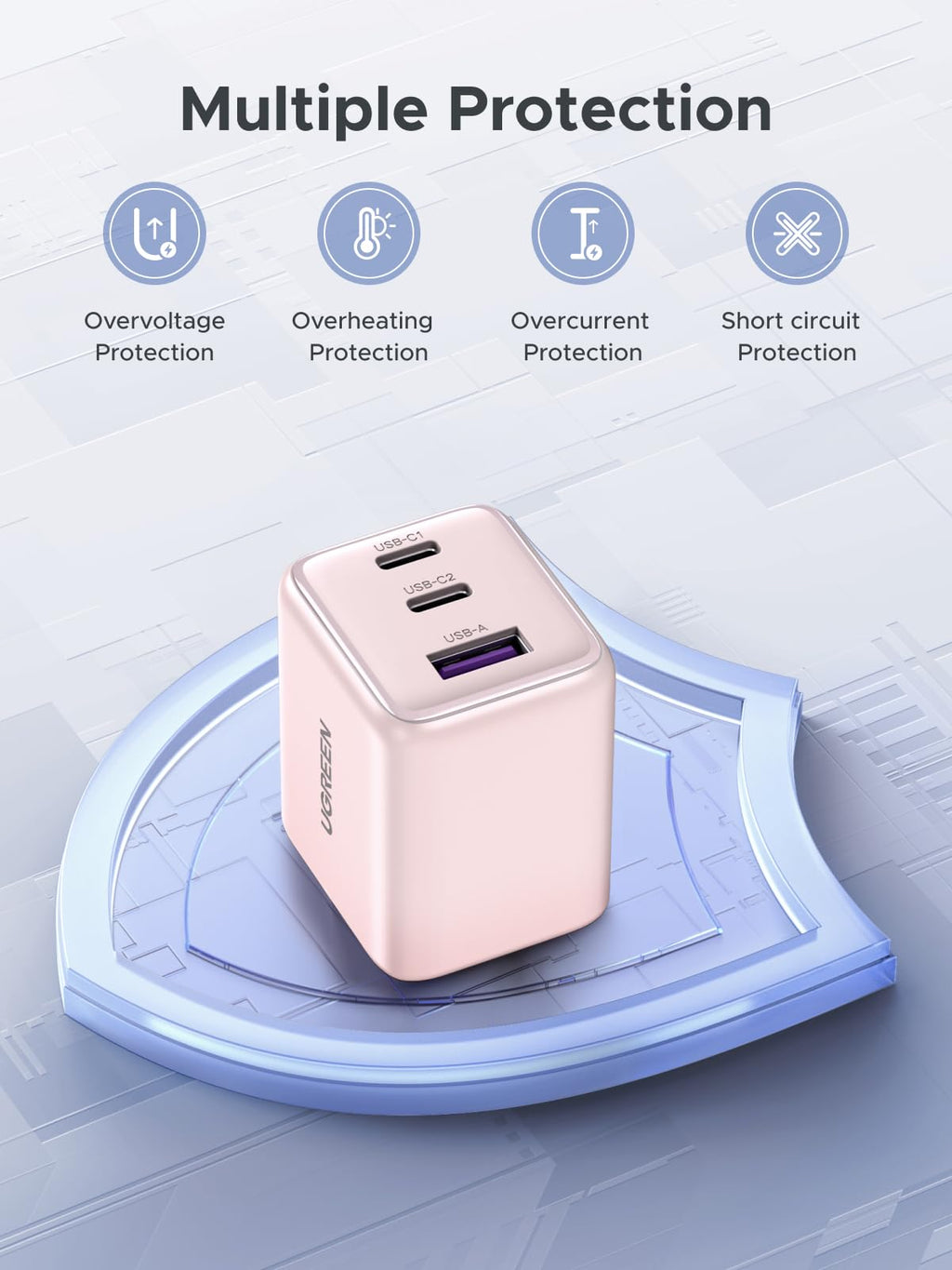 UGREEN 3-Port 30W USB C Charger Block, GaN II Type C Fast Charging, White