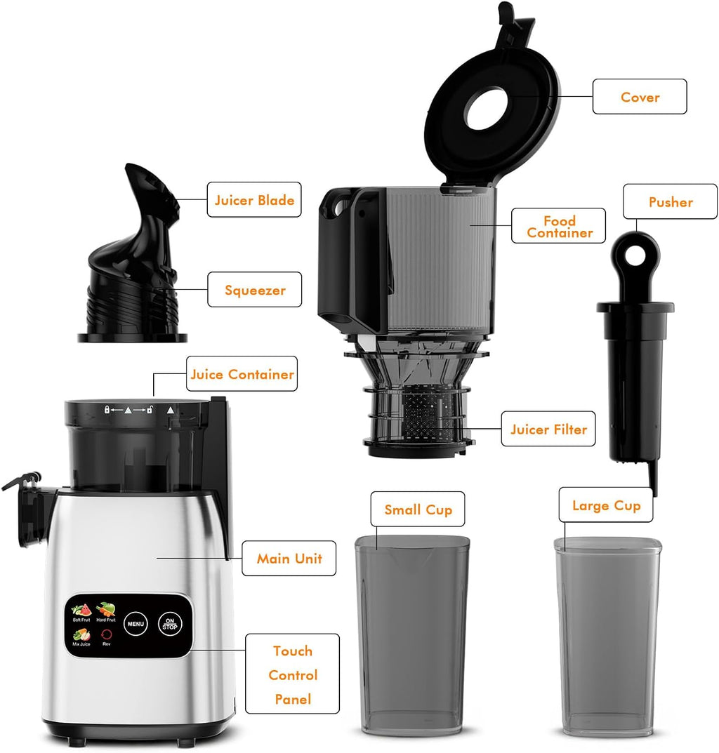 Kismile Cold Press Juicer, 5.4" Feed Chute, 4 juicing Mode, Easy to Clean