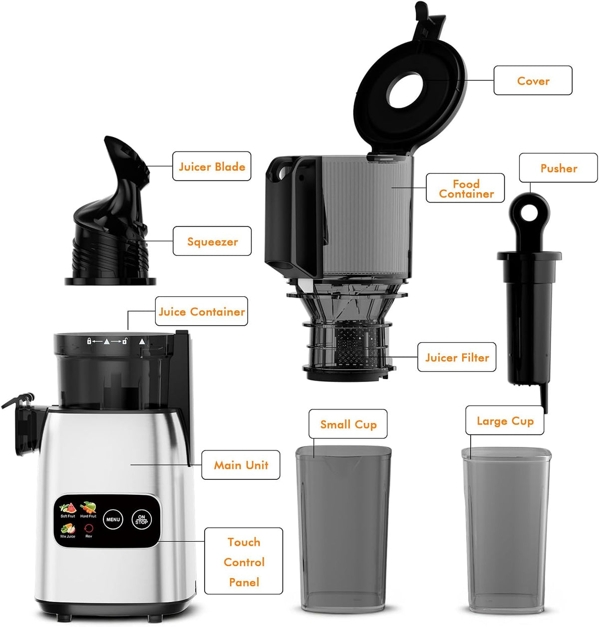 Kismile Cold Press Juicer, 5.4" Feed Chute, 4 juicing Mode, Easy to Clean
