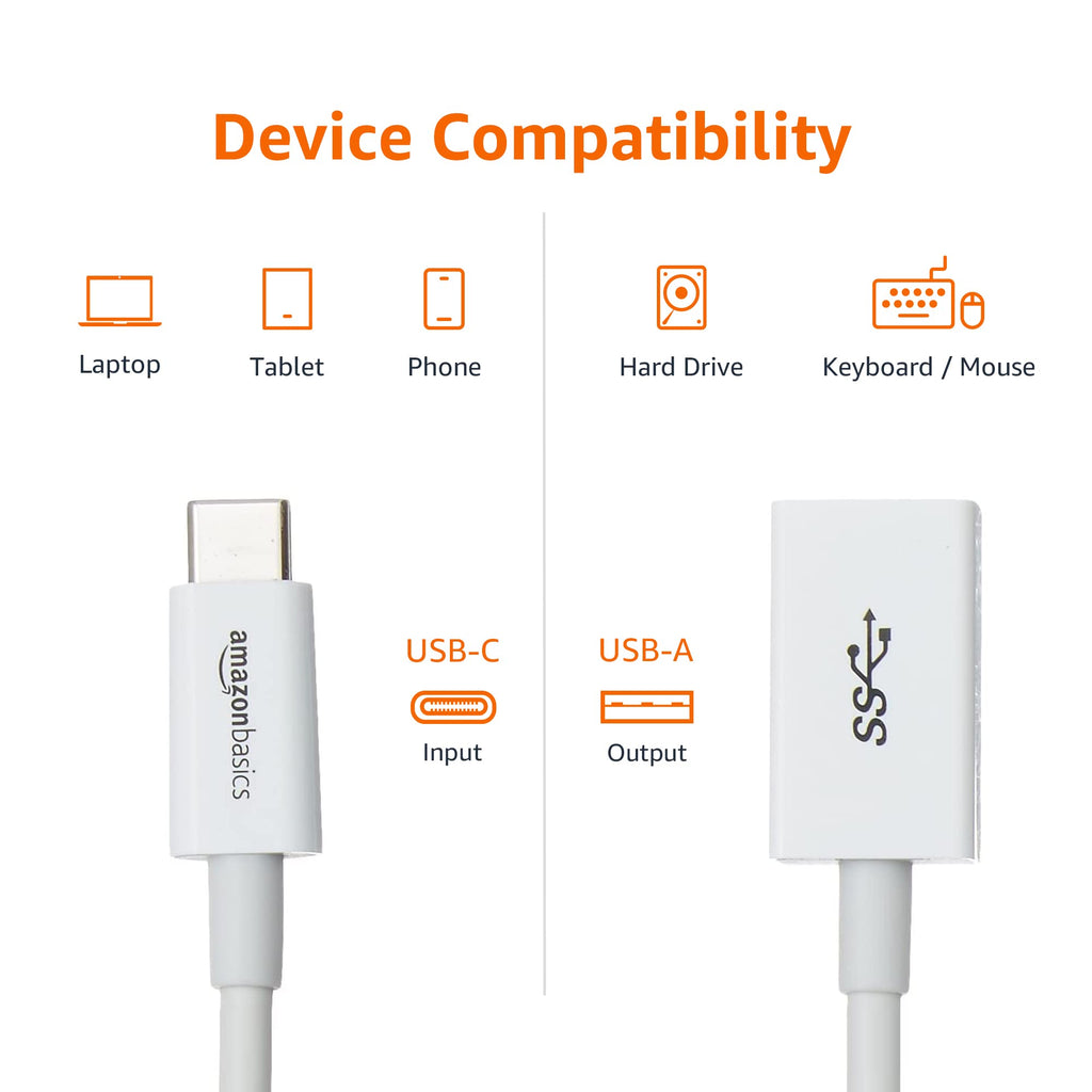 Amazon Basics USB-C (Male) to USB-A (Female) Adapter Cable Converter, USB 3.1 Gen 1, 5Gbps High-Speed, USB-IF Certified, Fast Transfer, Portable, for Laptops, Tablets, Phones (iPhone 16/15), Black