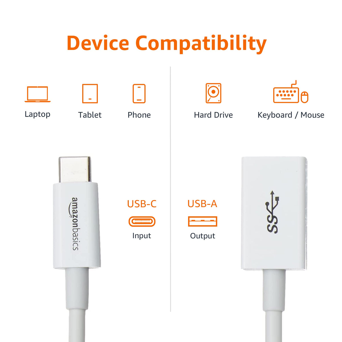 Amazon Basics USB-C (Male) to USB-A (Female) Adapter Cable Converter, USB 3.1 Gen 1, 5Gbps High-Speed, USB-IF Certified, Fast Transfer, Portable, for Laptops, Tablets, Phones (iPhone 16/15), Black