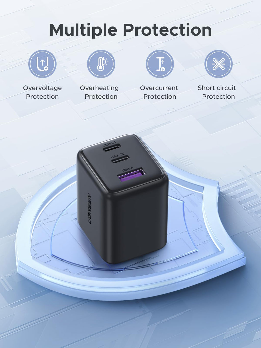 UGREEN 3-Port 30W USB C Charger Block, GaN II Type C Fast Charging, White