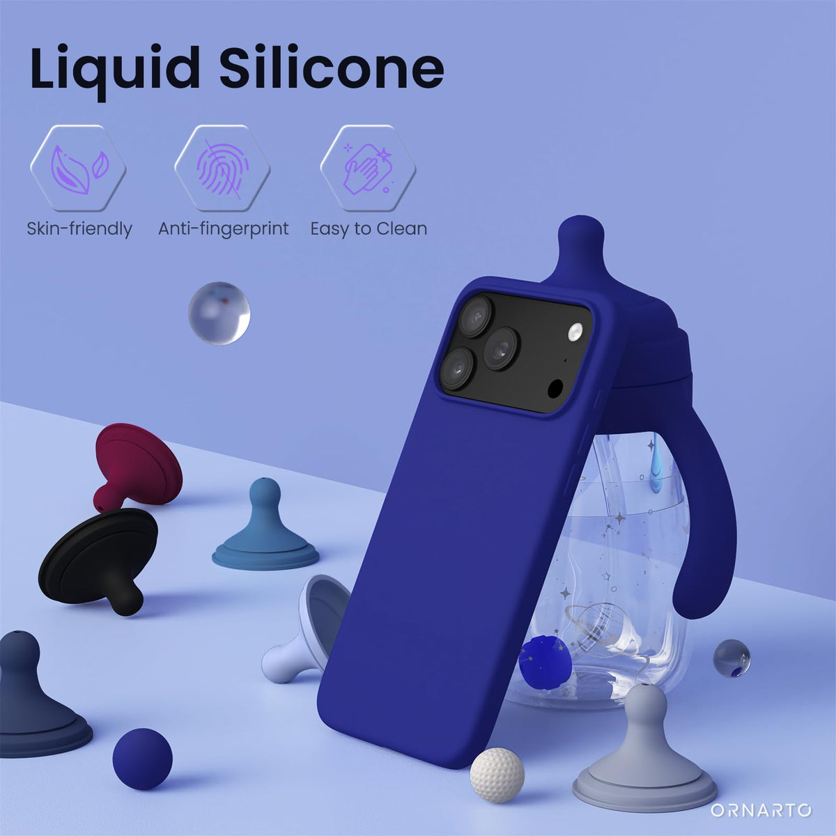 ORNARTO for iPhone 18 Pro Max Case, Liquid Silicone, Cloud Blue