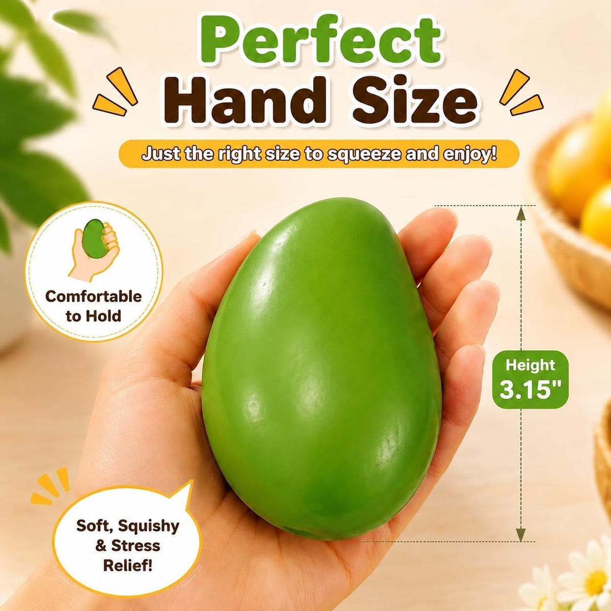 Crunchy Mango Squishies ASMR Toy, Bead Filled Realistic Bar Stress Ball