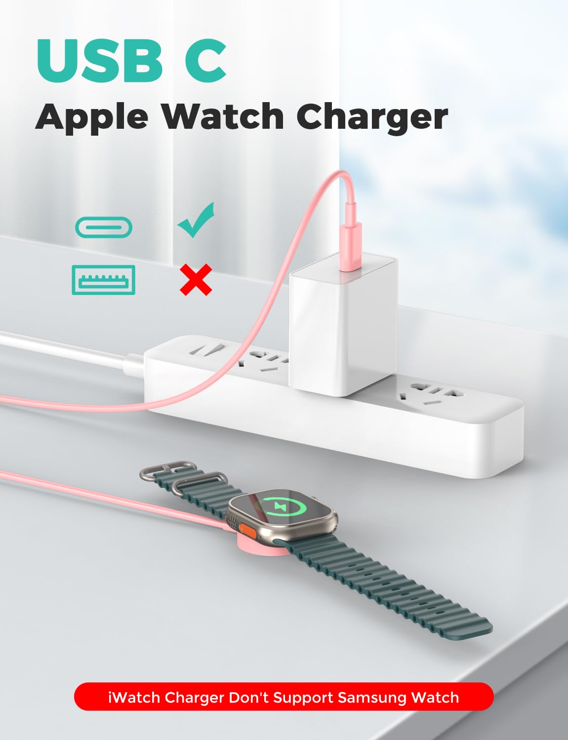 2026 Upgraded for Apple Watch Charger USB Magnetic Fast Charging Cable Portable Wireless Charging Accessories Compatible with iWatch Series 11/10/9/8/7/6/5/4/3/2 Ultra 3/2/SE-Pink