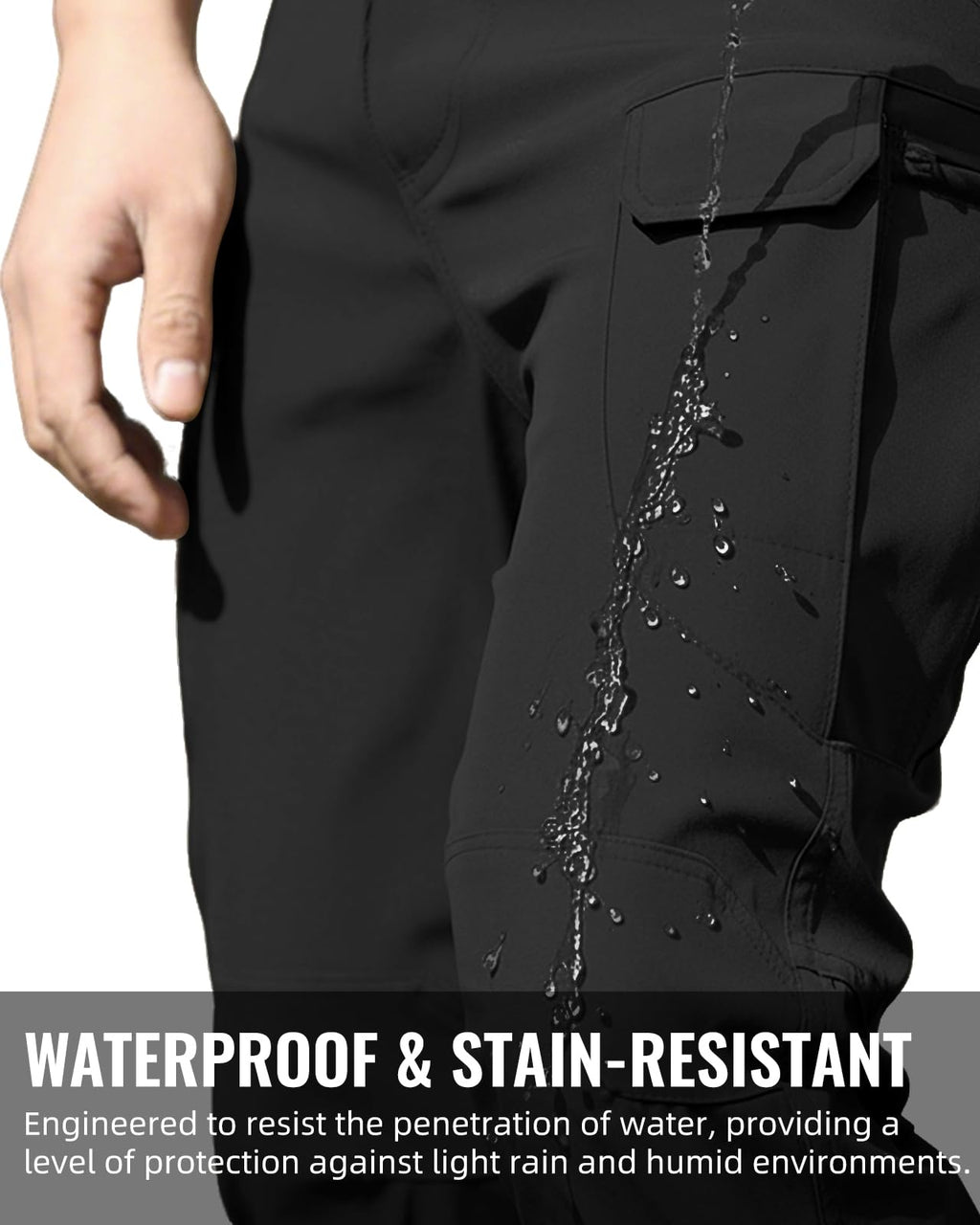 Men's Tactical Pants Stretch Waterproof Fabric Durable Cargo Pants for Hiking Casual Work Multi Pockets (No Belt)