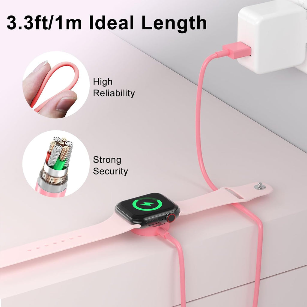 2026 Upgraded for Apple Watch Charger USB Magnetic Fast Charging Cable Portable Wireless Charging Accessories Compatible with iWatch Series 11/10/9/8/7/6/5/4/3/2 Ultra 3/2/SE-Pink