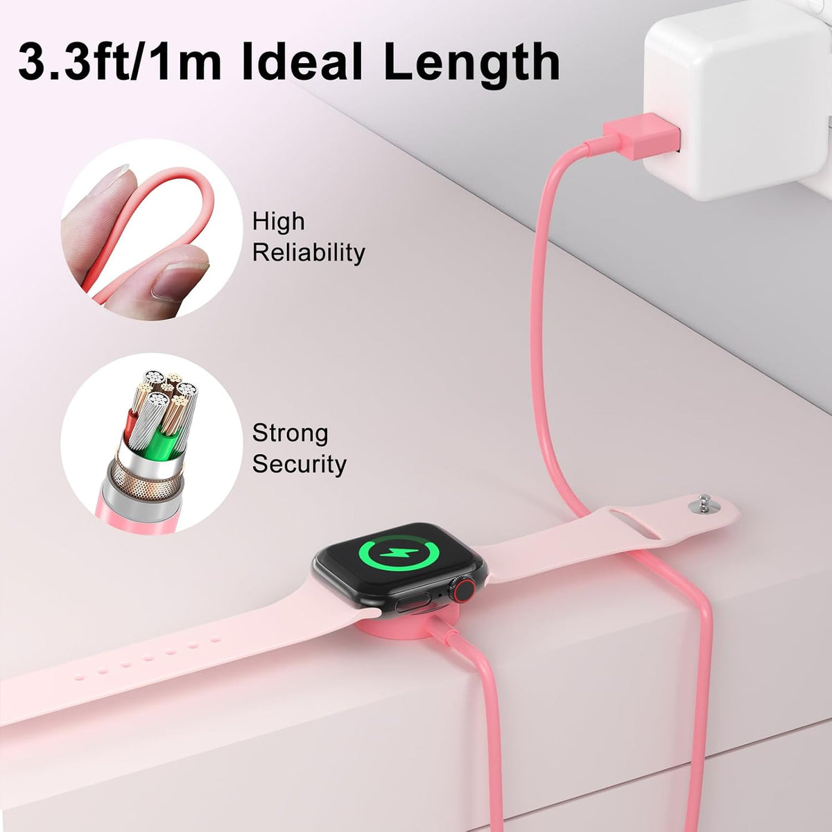 2026 Upgraded for Apple Watch Charger USB Magnetic Fast Charging Cable Portable Wireless Charging Accessories Compatible with iWatch Series 11/10/9/8/7/6/5/4/3/2 Ultra 3/2/SE-Pink