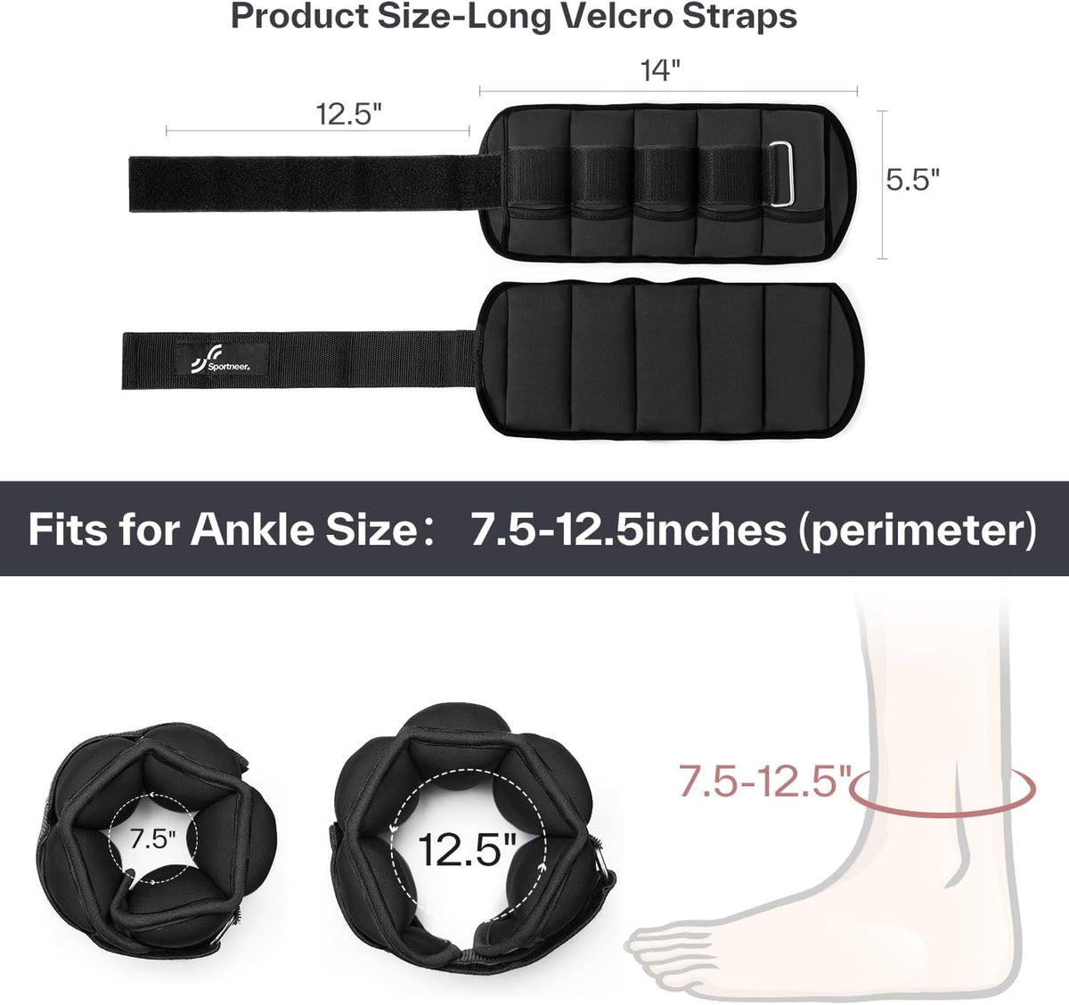 Sportneer Adjustable Ankle Weights, 2-10 lb per Pair, Removable Weights