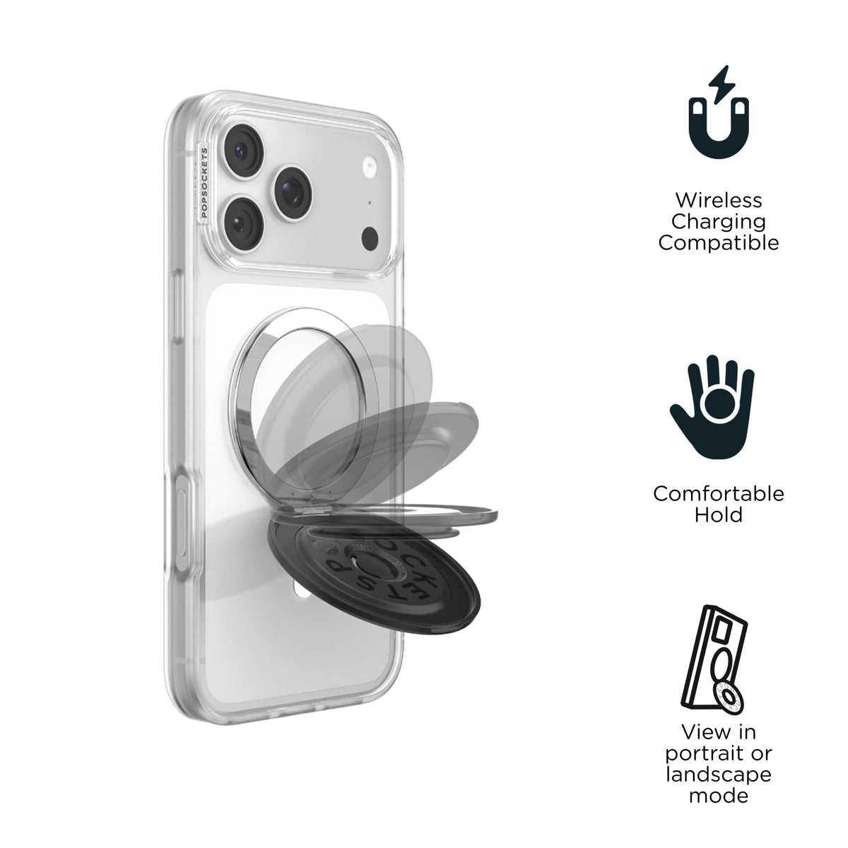 PopSockets Adhesive Phone Grip, Holder- Black