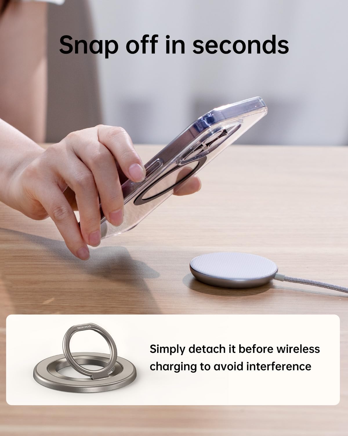 SYNCWIRE for MagSafe Phone Grip, Magnetic Phone Ring Holder Stand Kickstand
