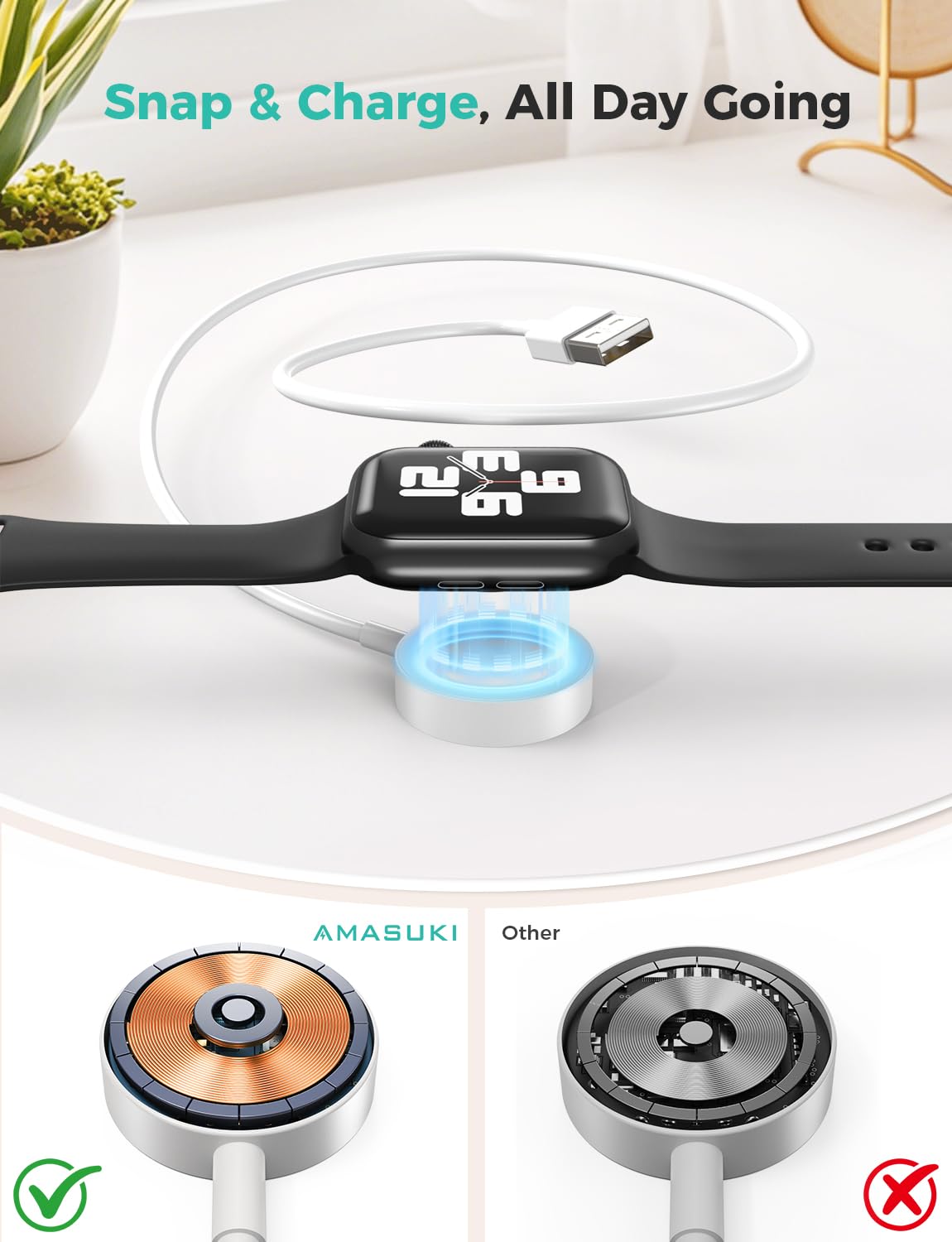 2026 Upgraded for Apple Watch Charger USB Magnetic Fast Charging Cable Portable Wireless Charging Accessories Compatible with iWatch Series 11/10/9/8/7/6/5/4/3/2 Ultra 3/2/SE-Pink
