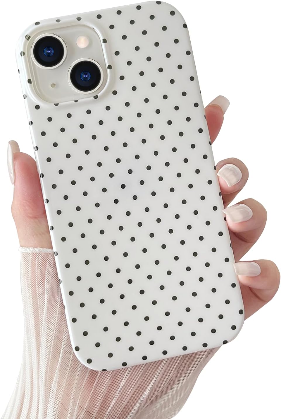 Yeddabox for iPhone 14 Plus Case Cute Polka Dot Phone Case Soft TPU Slim Shockproof Phone Cover for Women Girls, White