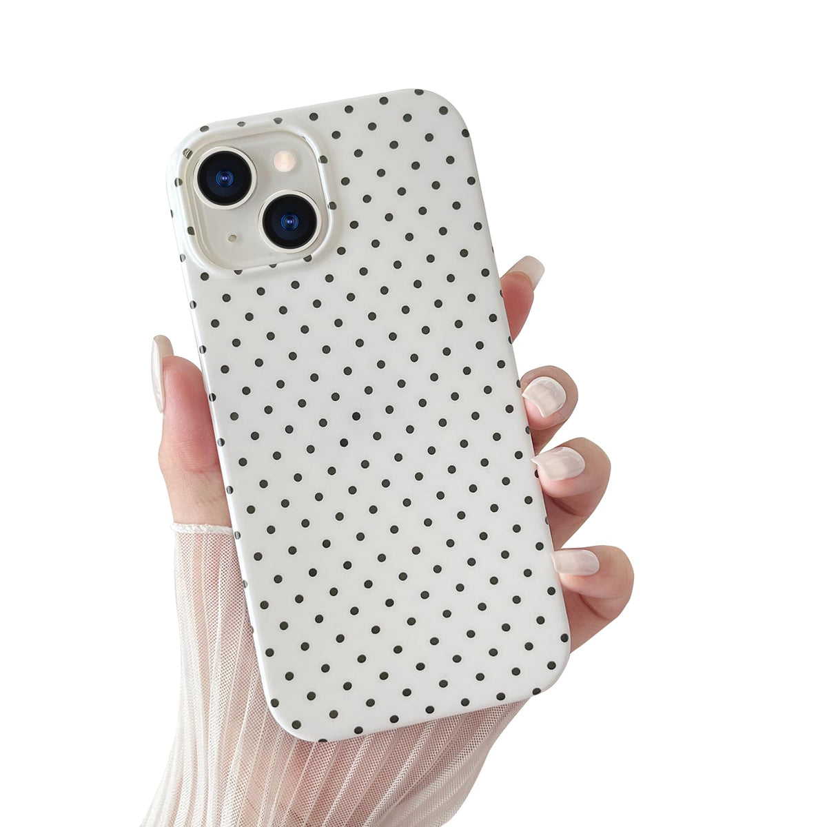 Yeddabox for iPhone 14 Plus Case Cute Polka Dot Phone Case Soft TPU Slim Shockproof Phone Cover for Women Girls, White
