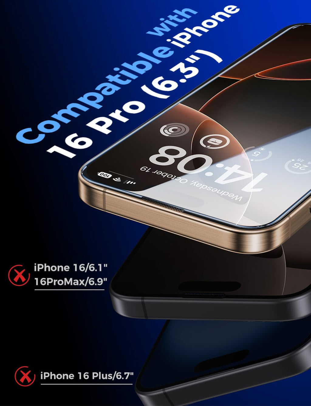 MAGIC JOHN 2 Pack for iPhone 16 Pro Max Tempered Glass Screen Protector