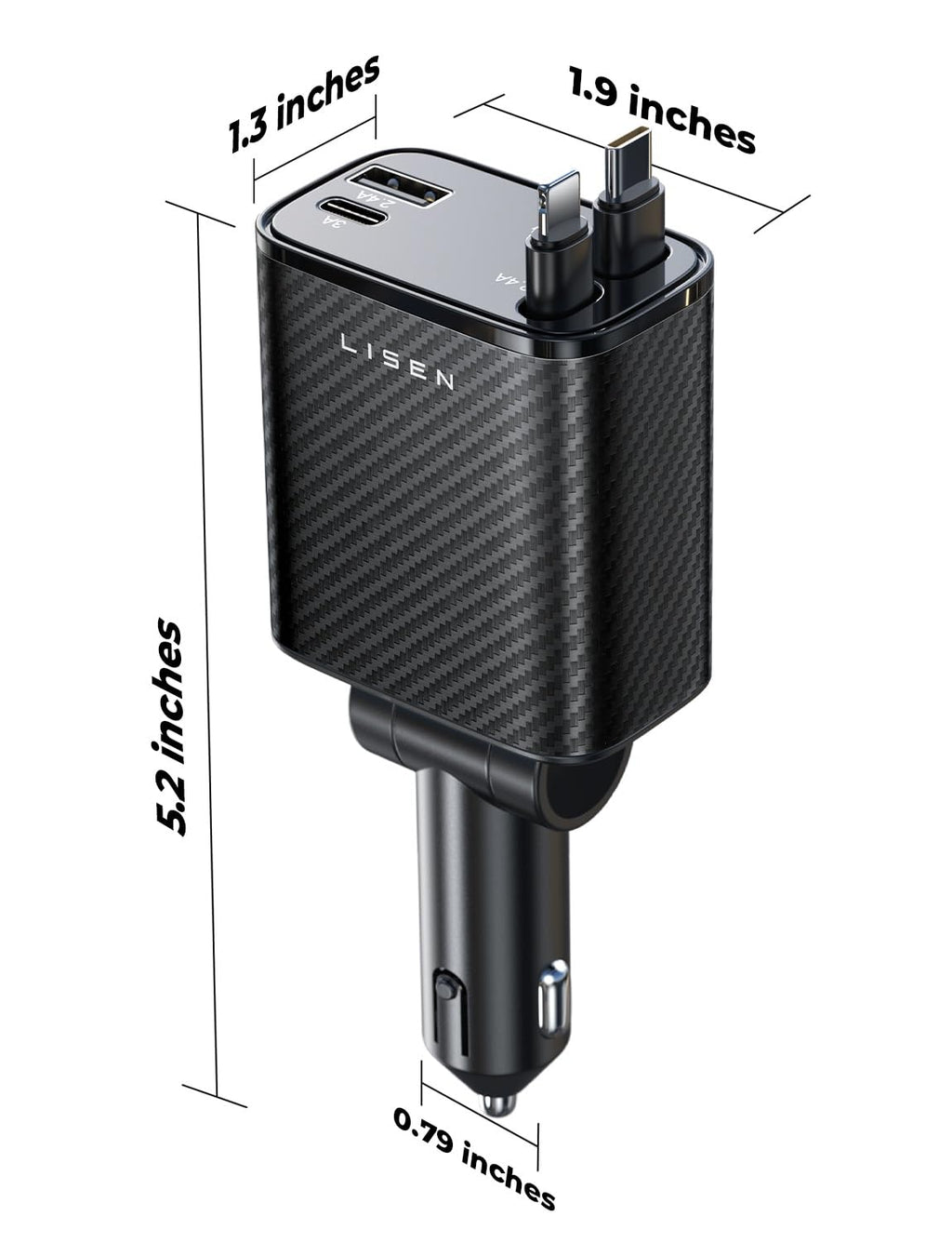 LISEN Retractable Car Charger, 84W Car Charger USB C Fast Charge,4 in 1