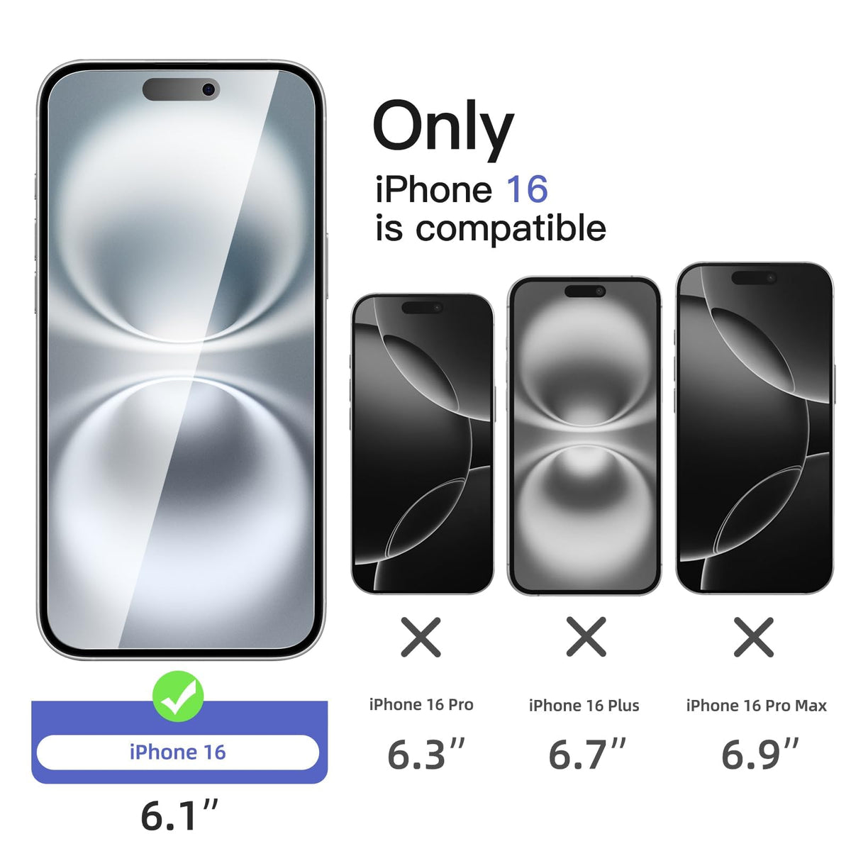 NEW'C for iPhone 16 Pro Screen Protector + Camera Lens Protector + Tool