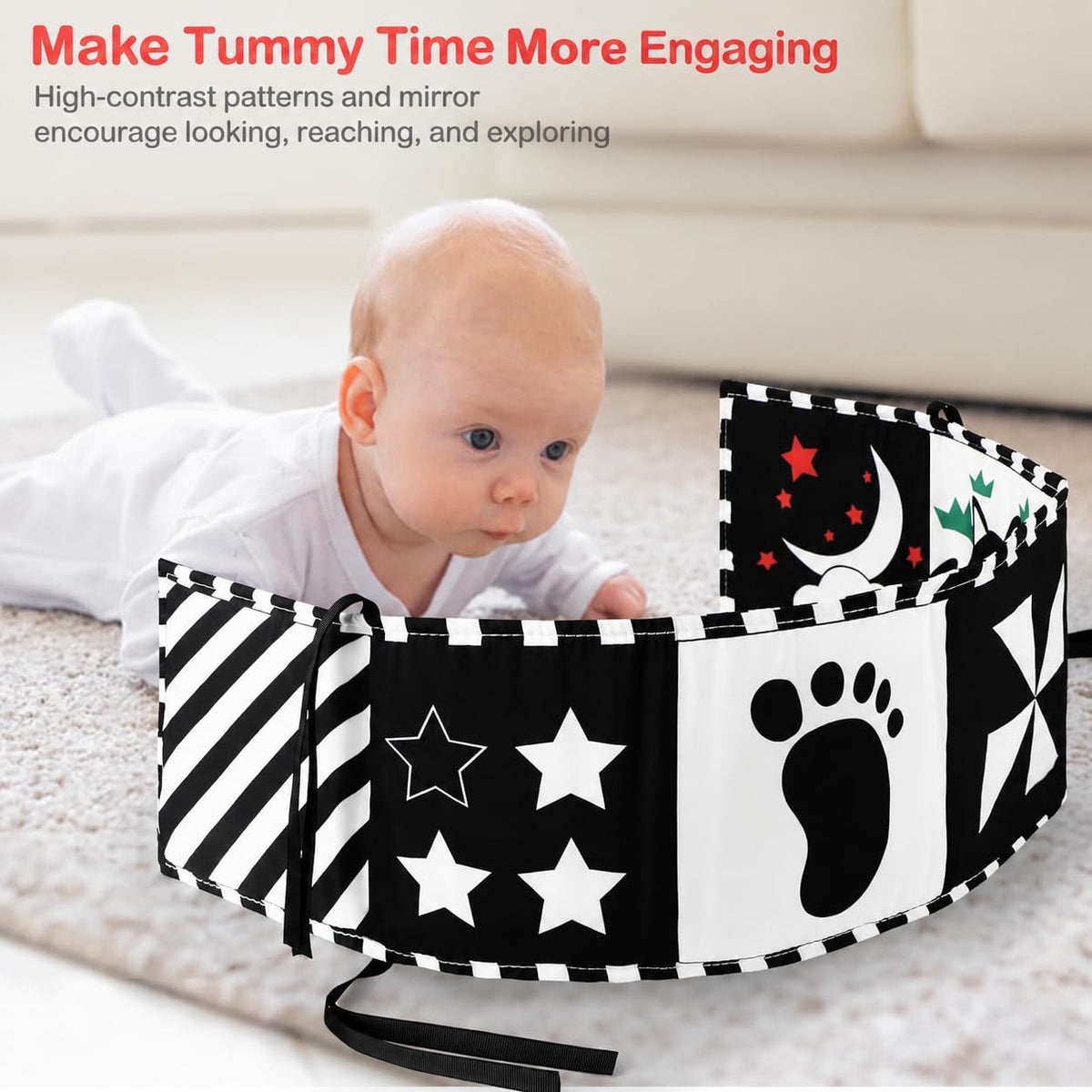 URMYWO Black and White Baby Toy, Tummy Time High Contrast Newborn Toys