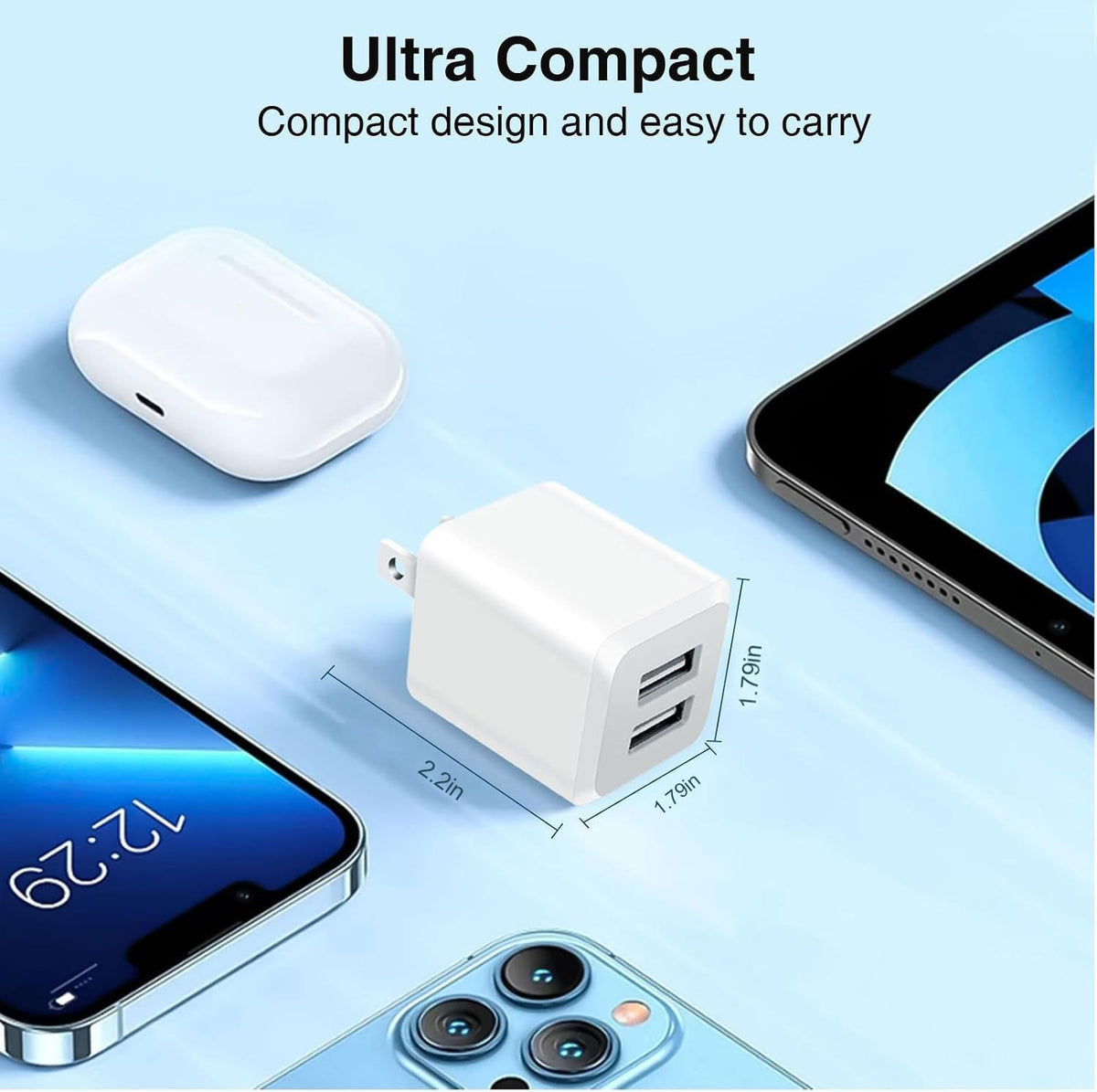 USB Wall Charger,DualPort Cube Power Adapter Charger Plug Block ChargingBox