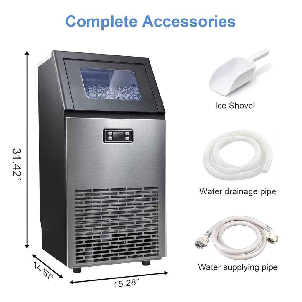 Kismile Commercial Ice Maker 100lbs/Day with 33lbs Storage