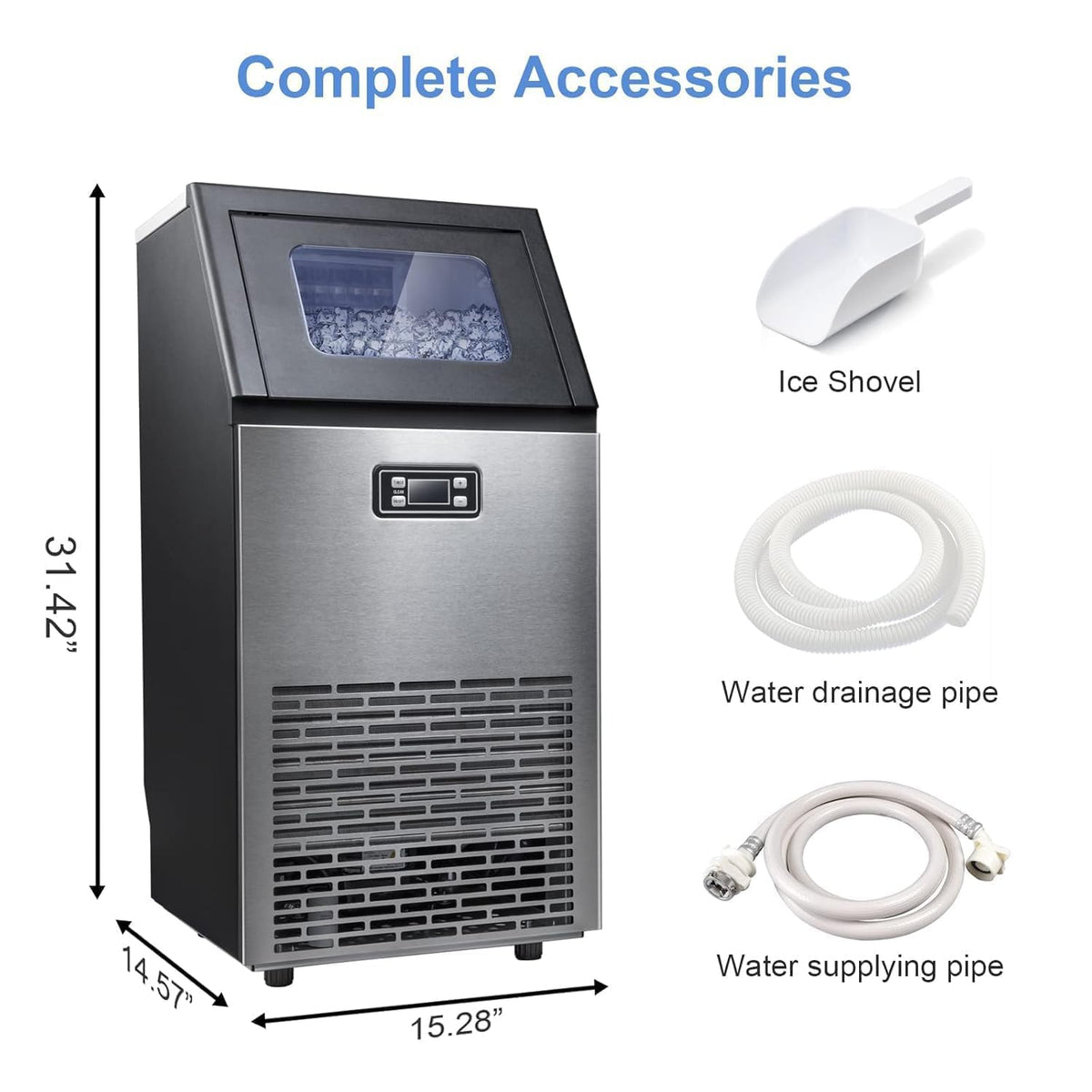 Kismile Commercial Ice Maker 100lbs/Day with 33lbs Storage
