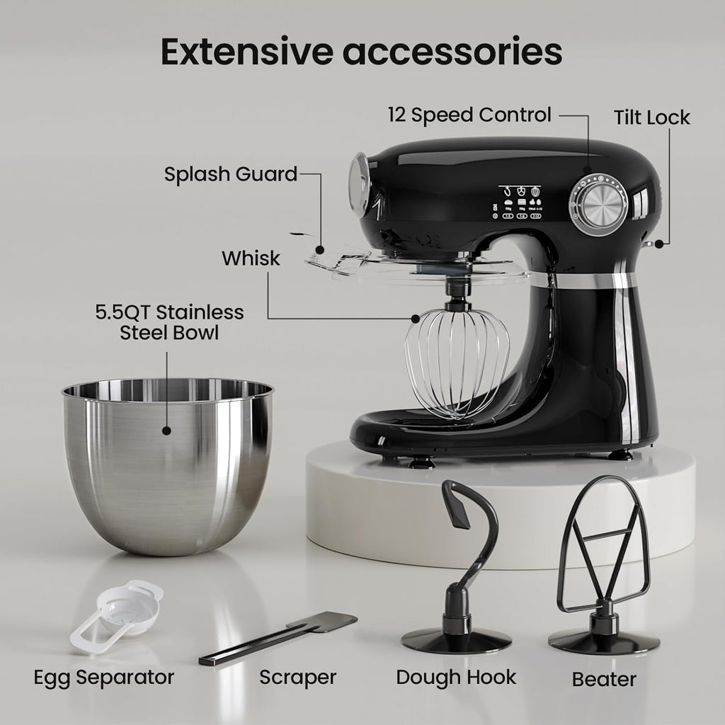 Kismile 5.5QT 12-Speed Electric Stand Mixer, Tilt Head Kitchen Mixer, Red
