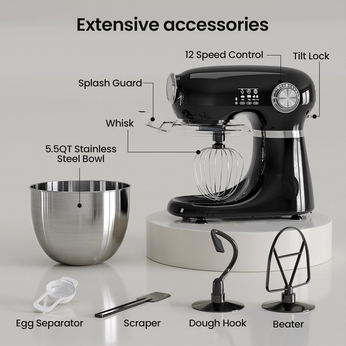 Kismile 5.5QT 12-Speed Electric Stand Mixer, Tilt Head Kitchen Mixer, Red
