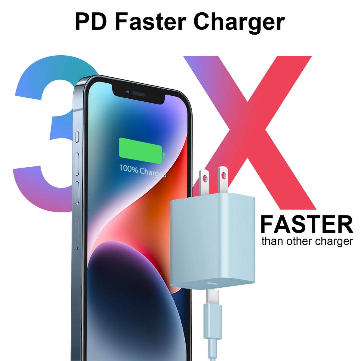 iPhone Duo Charger, iPhone 18 17 16 15 Charger Fast Charging 12FT-Blue