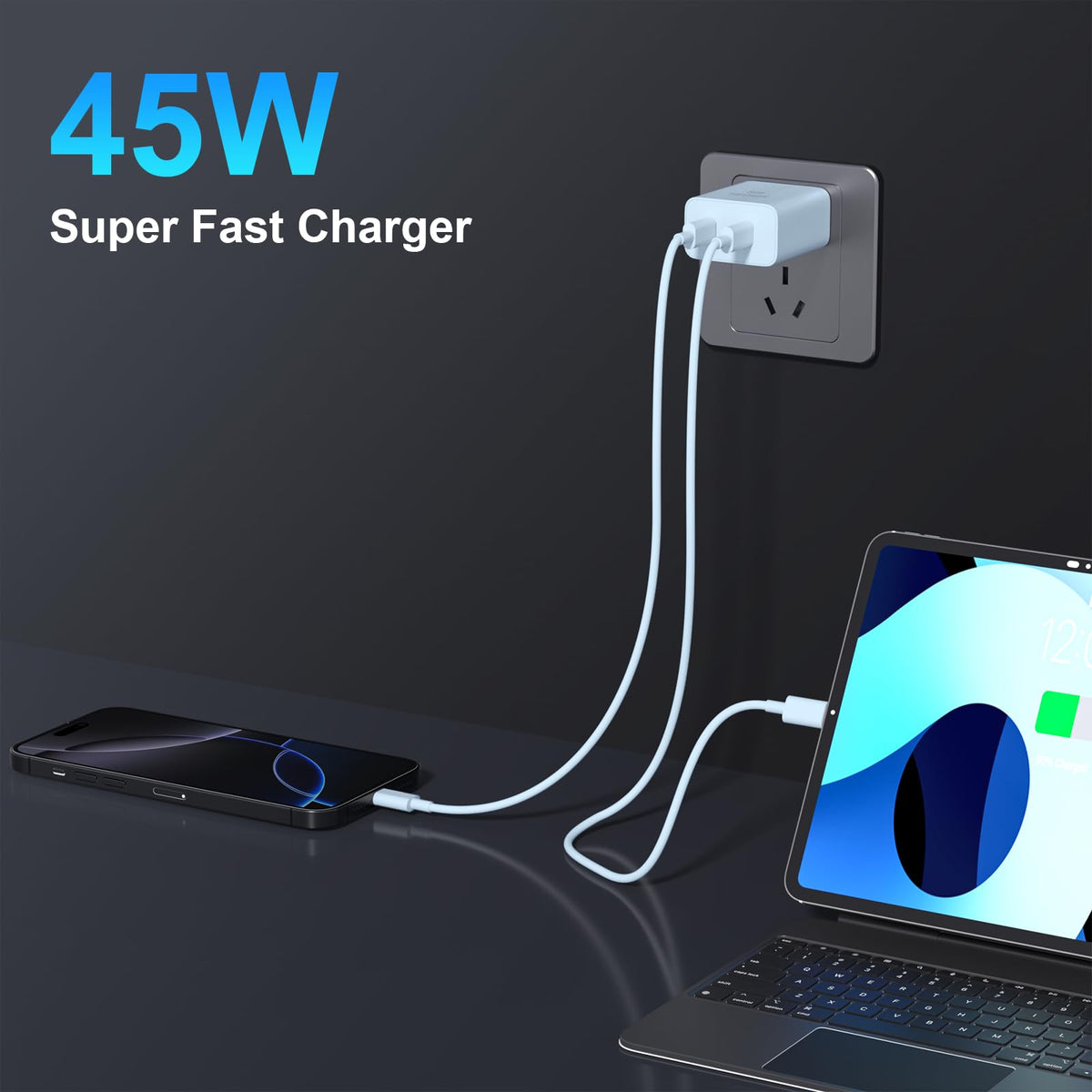 Super Fast Charger USB C, 45W Dual Port Android Phone Type C Charger 2Pack