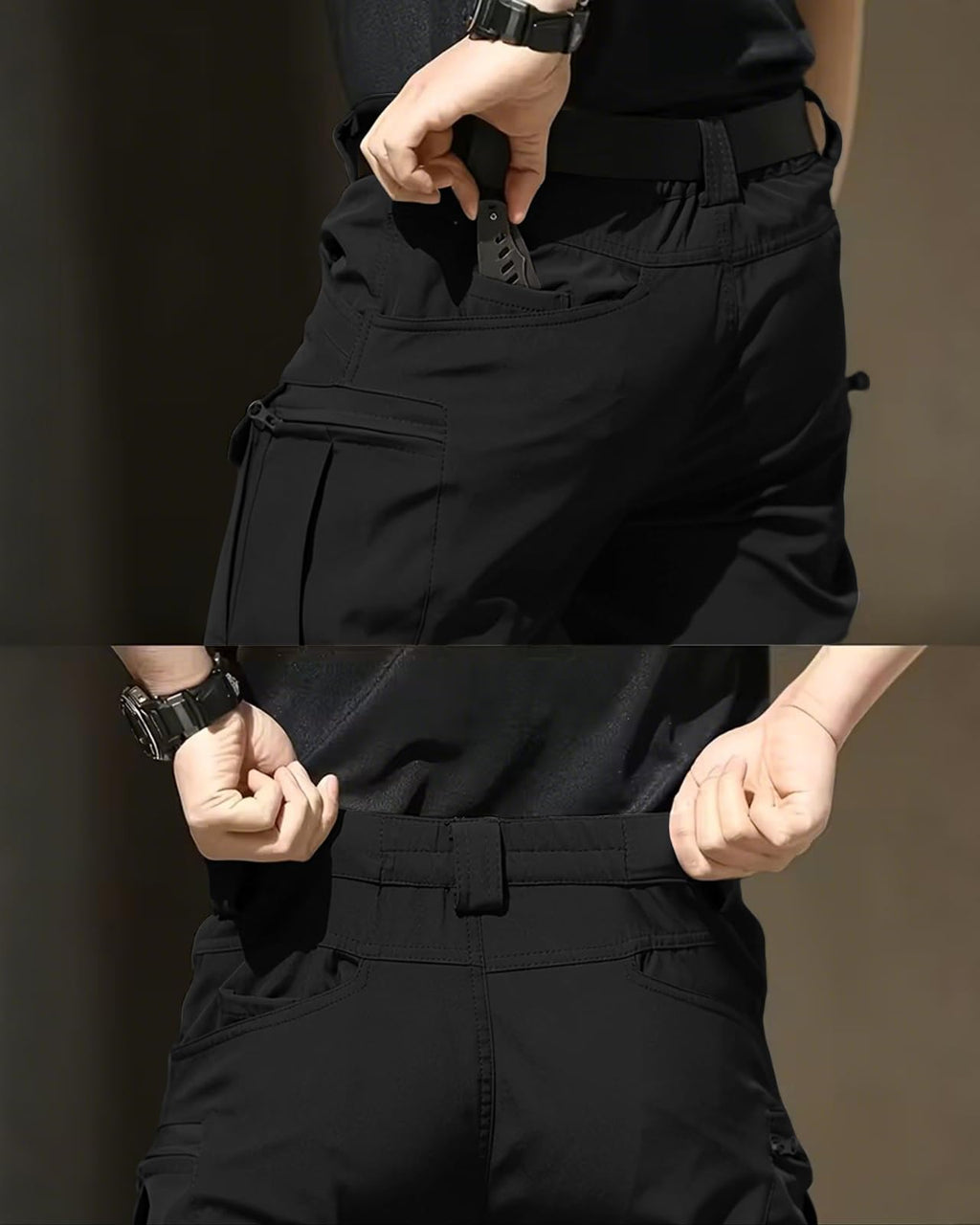 Men's Tactical Pants Stretch Waterproof Fabric Durable Cargo Pants for Hiking Casual Work Multi Pockets (No Belt)