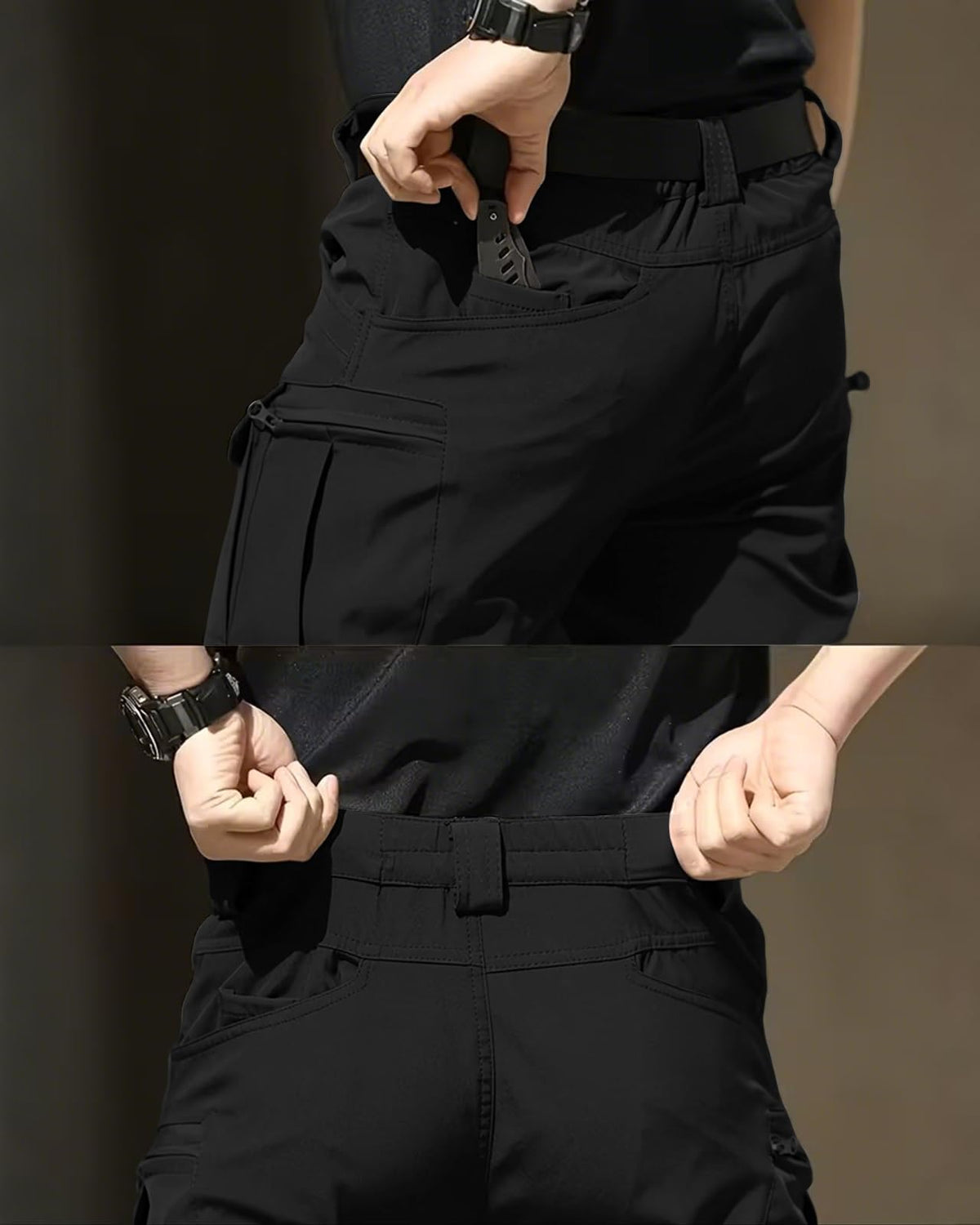 Men's Tactical Pants Stretch Waterproof Fabric Durable Cargo Pants for Hiking Casual Work Multi Pockets (No Belt)