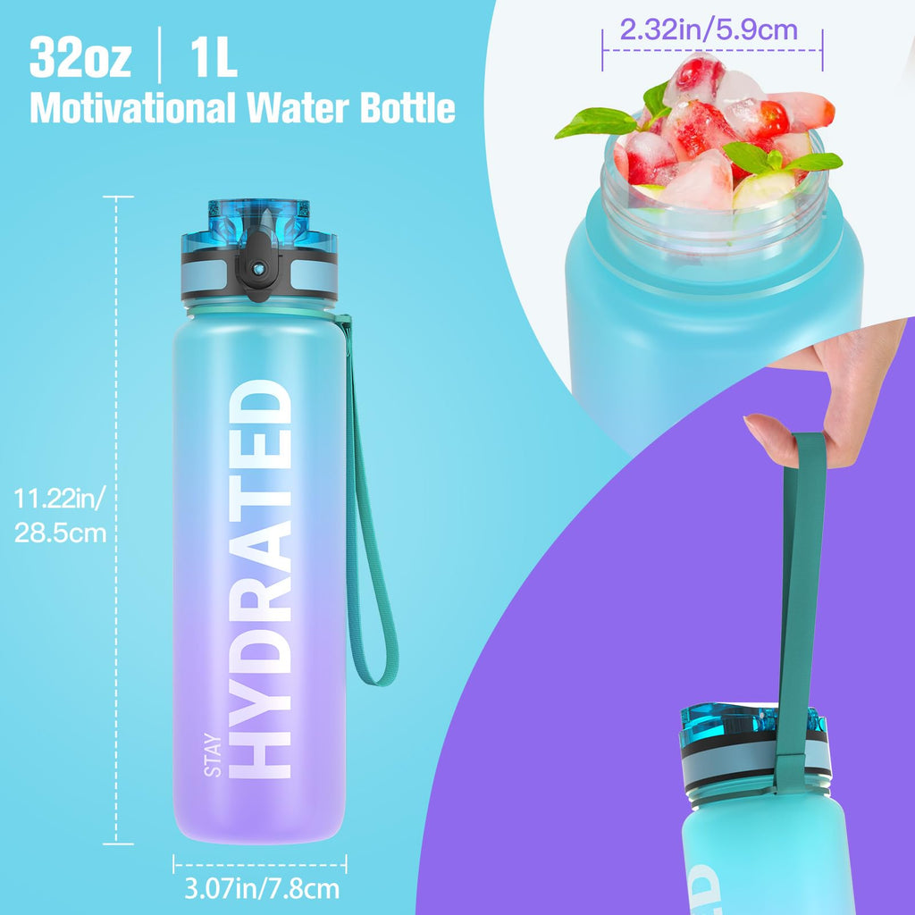 Sahara Sailor Water Bottle 32oz, Tritan Sports Bottle with Time Marker