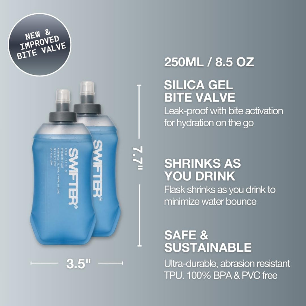 SWIFTER 2x Soft Flask 500ml | Running, Hiking, Cycling Hydration Flask | Collapsible, Leakproof, Reusable | Matt Finish, Sky Blue